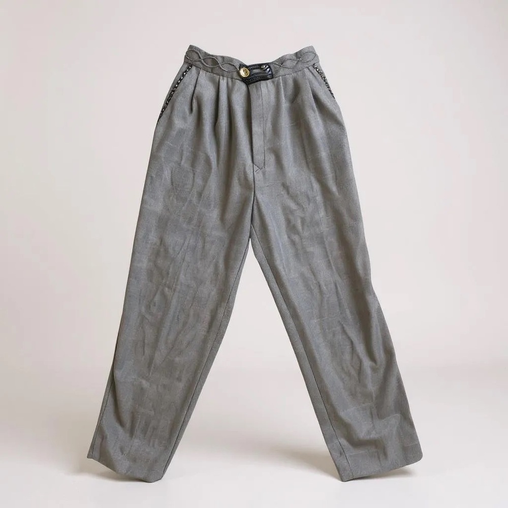 Gray Capri Trousers With Rhinestone Detail